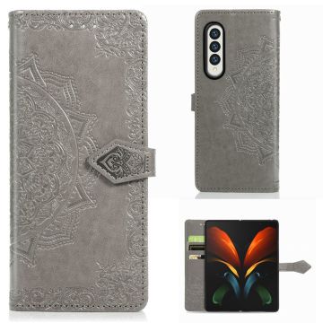 Mandala läder Samsung Galaxy Z Fold3 5G fodral - Silver/Grå