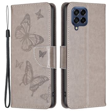 Butterfly läder Samsung Galaxy M53 5G fodral - Silver/Grå