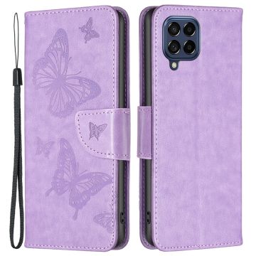 Butterfly läder Samsung Galaxy M53 5G fodral - Lila