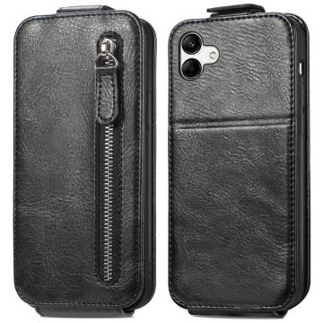 Vertical Flip Phone Fodral med Zipper till Samsung Galaxy A04 - Svart