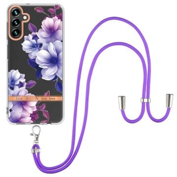 Slim och Hållbar Mjukskal med Handledsband till Samsung Galaxy A34 5G - Hc004 Purple Begonia