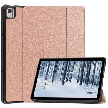 Tri-fold läderfodral för Nokia T21 - Roséguld