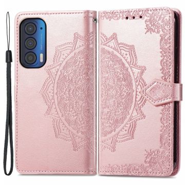 Mandala läder Motorola Edge (2021) fodral - Rosa