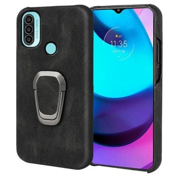 Stötsäkert läderfodral med oval kickstand för Motorola Moto E30 / E20 / E40 - Svart