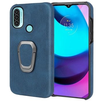 Stötsäkert läderfodral med oval kickstand för Motorola Moto E30 / E20 / E40 - Blå