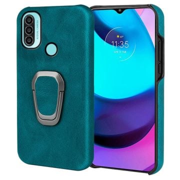 Stötsäkert läderfodral med oval kickstand för Motorola Moto E30 / E20 / E40 - Cyan