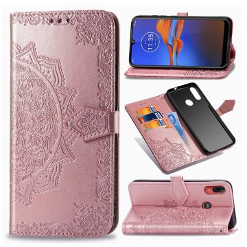 Mandala läder Motorola Moto E6 Plus fodral - Rosa