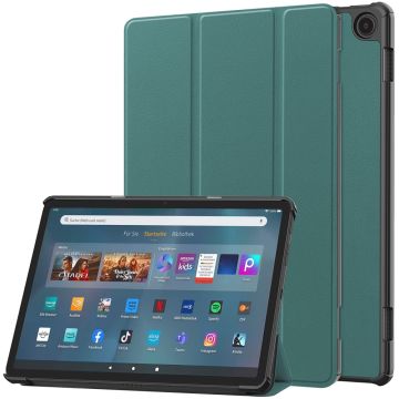 Tri-fold läderfodral för Amazon Fire Max 11 - Svartaktig Grön