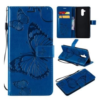 Huawei Mate 20 Lite imprint butterfly flower leather flip case - Blue