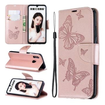 Butterfly läder Huawei P Smart 2019 fodral - Rosa