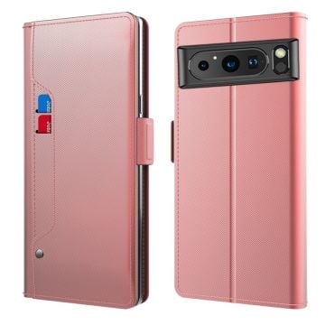 Phone Fodral med Make-up Mirror och Slick Design till Google Pixel 8 - Roséguld