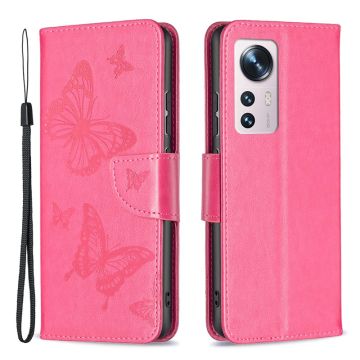 Butterfly läder Xiaomi 12 / Xiaomi 12X fodral - Rosa