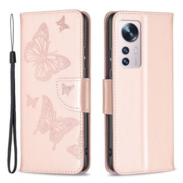 Butterfly läder Xiaomi 12 / Xiaomi 12X fodral - Rosa