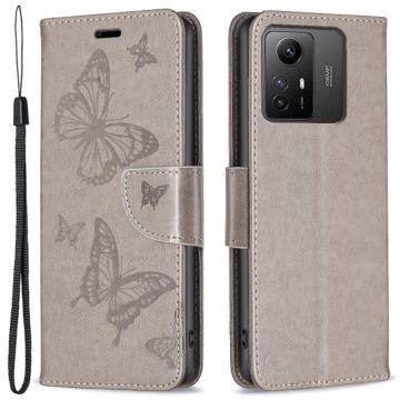 Butterfly Xiaomi Redmi Note 12s Flip Fodral - Grå