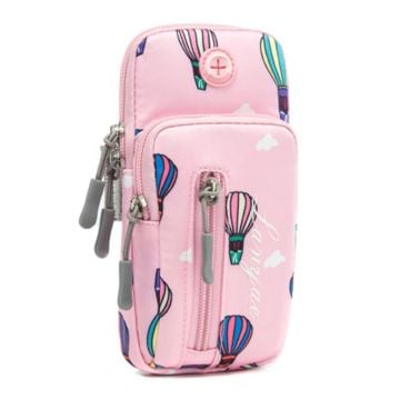 Universal elastic armband hot air balloon pattern style phone pouch - Light Pink / Size: L