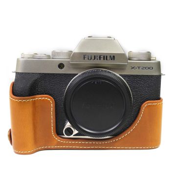 Fujifilm X-T200 halvfodral i slitstarkt läder - Brun