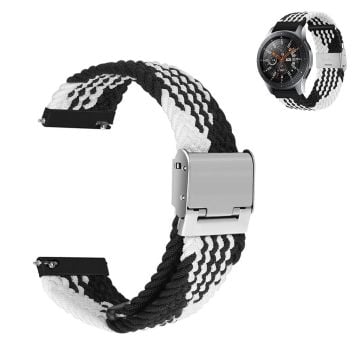 22mm Universal elastic nylon watch strap - Black / White Stripe