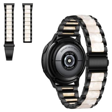 22mm Universal jazzy three bead resin stainless steel watch strap - Black / Pearl White