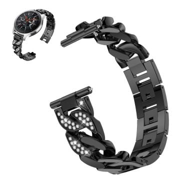 22mm Universal rhinestone adorned stainless steel watch strap - Black