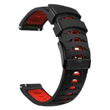 Universal dual color trapezoid holes silicone watch strap - Black / Red