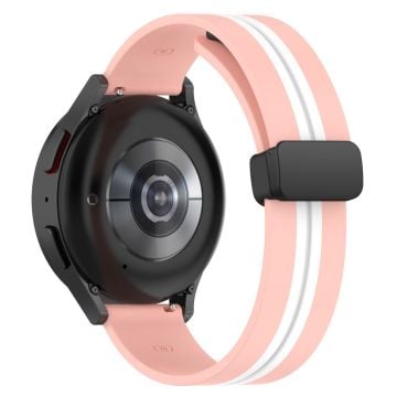 20 mm universellt dubbelfärgat silikonarmband med magnetiskt vikbart spänne - Rosa / Vit