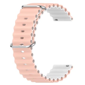 22mm Universal wavy style silicone watch strap - Pink / White