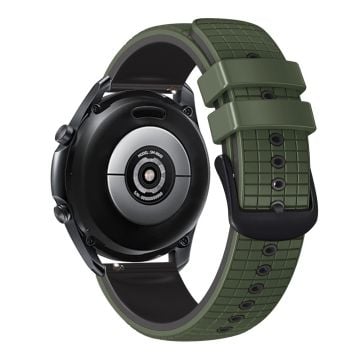 22mm Universal grid texture on silicone strap - Army Green / Black