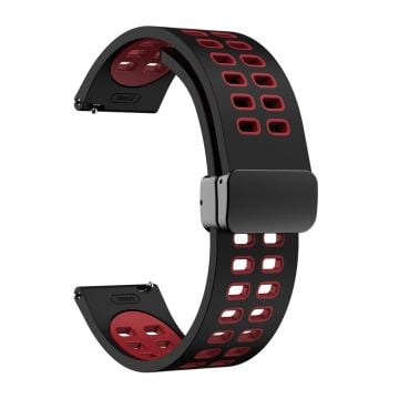 22mm Universal dual color silicone strap with black buckle - Black / Red