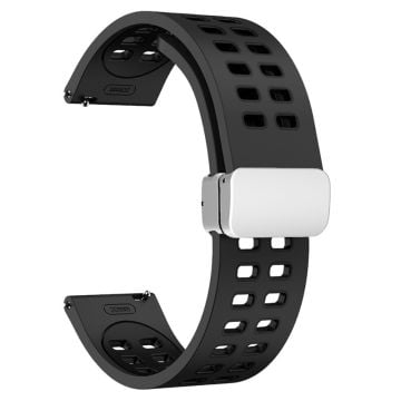 22mm Universal dual color silicone strap with silver buckle - Coal Black / Black