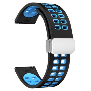 22mm Universal dual color silicone strap with silver buckle - Black / Sky Blue