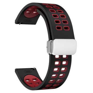 22mm Universal dual color silicone strap with silver buckle - Black / Red