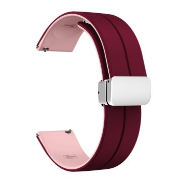 22mm Universal dual color silicone strap with silver buckle - Wine Red / Pink