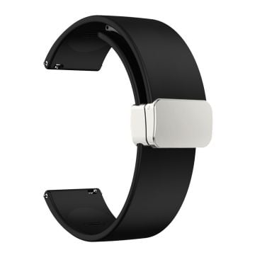 20 mm universellt silikonband med vikbart silverspänne - Svart