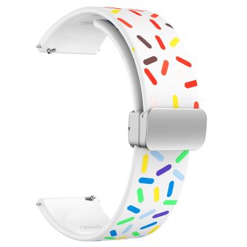 22mm Universal colorful pattern style silicone strap with silver buckle - White Rainbow