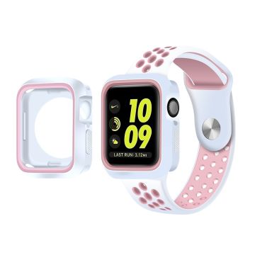 Apple Watch (41 mm) TPU-skal i två färger + klockarmband - Vit / Ljusrosa