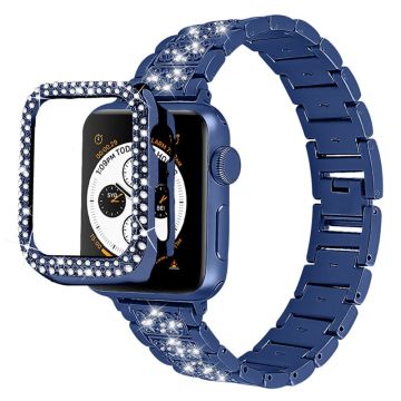 Apple Watch (41mm) 3 pärlor med strassdekor klockarmband med fodral - Blå