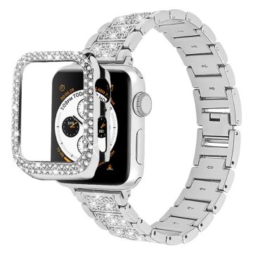 Apple Watch (41mm) 3 pärlor med strassdekor klockarmband med fodral - Silver