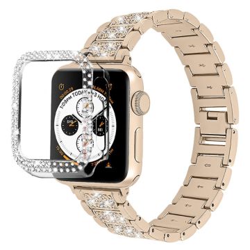 Apple Watch (41mm) 3 pärlor med strassdekor klockarmband med fodral - Retro Guld