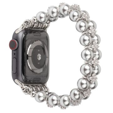 Apple Watch (41 mm) klockarmband med strass och pärla - Silver