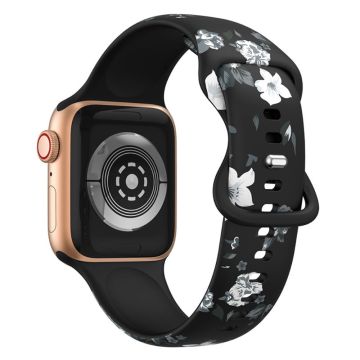 Apple Watch (41mm) klockarmband i silikon i designstil - Svart / Grå Blomma