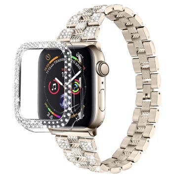 Apple Watch (41mm) klockarmband + fodral i rostfritt stål med strass - Guld / Transparent