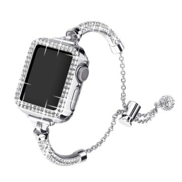 Apple Watch (41mm) klockarmband med strassdekor + fodral - Silver