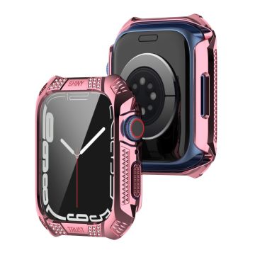 Apple Watch (41mm) rhinestone adorned cover with tempered glass screen protector - Pink