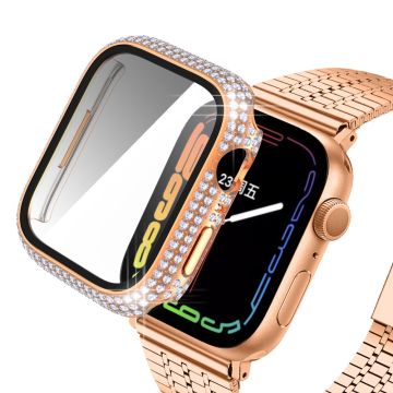 Apple Watch (41mm) stylish rhinestone décor cover with tempered glass - Rose Gold