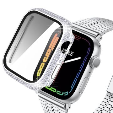 Apple Watch (41mm) stylish rhinestone décor cover with tempered glass - Silver