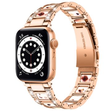 Apple Watch (41mm) modernt klockarmband med strassdekor - Roséguld / Nougat Mönster