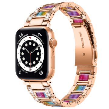 Apple Watch (41mm) modernt klockarmband med strassdekor - Roséguld / Färgstark