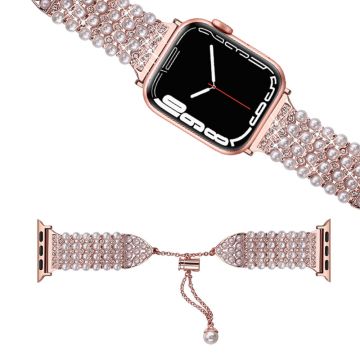 Apple Watch (41 mm) klockarmband med dekor av strass och fuskpärlor - Rosa Ros