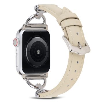 Apple Watch (41 mm) klockarmband i äkta läder med D-ring - Beige / Silver