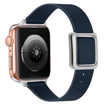 Apple Watch Series 8 (41mm) klockarmband i äkta läder med silverspänne - Midnattsblå